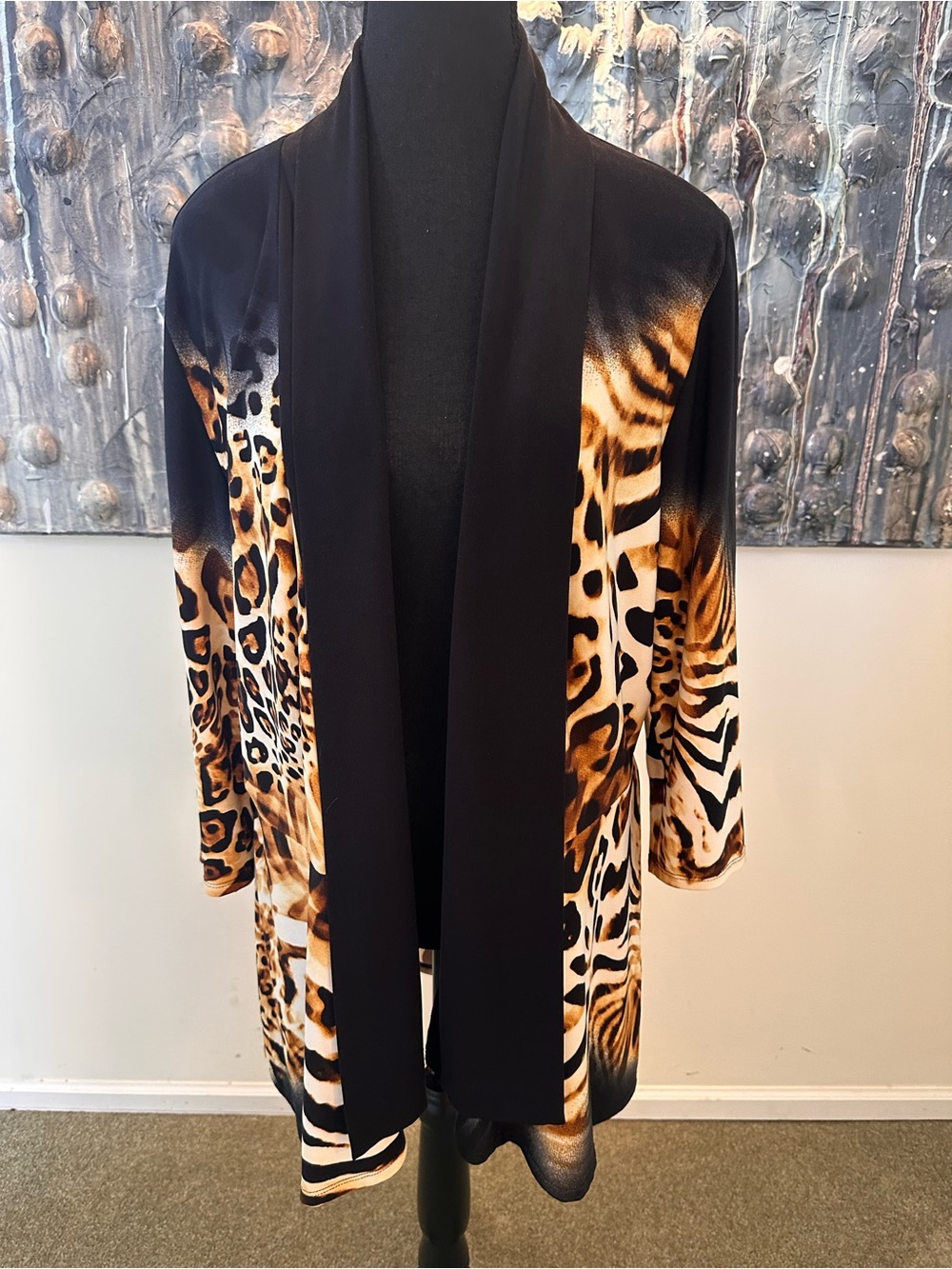 Frank Lyman Design Sz 18 Multi-Color Animal Print Open Cardigan